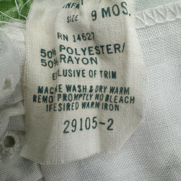Vtg Infant Green & White Ruffled Floral Baby Romper 9 Months Polyester/Rayon - Picture 5 of 16